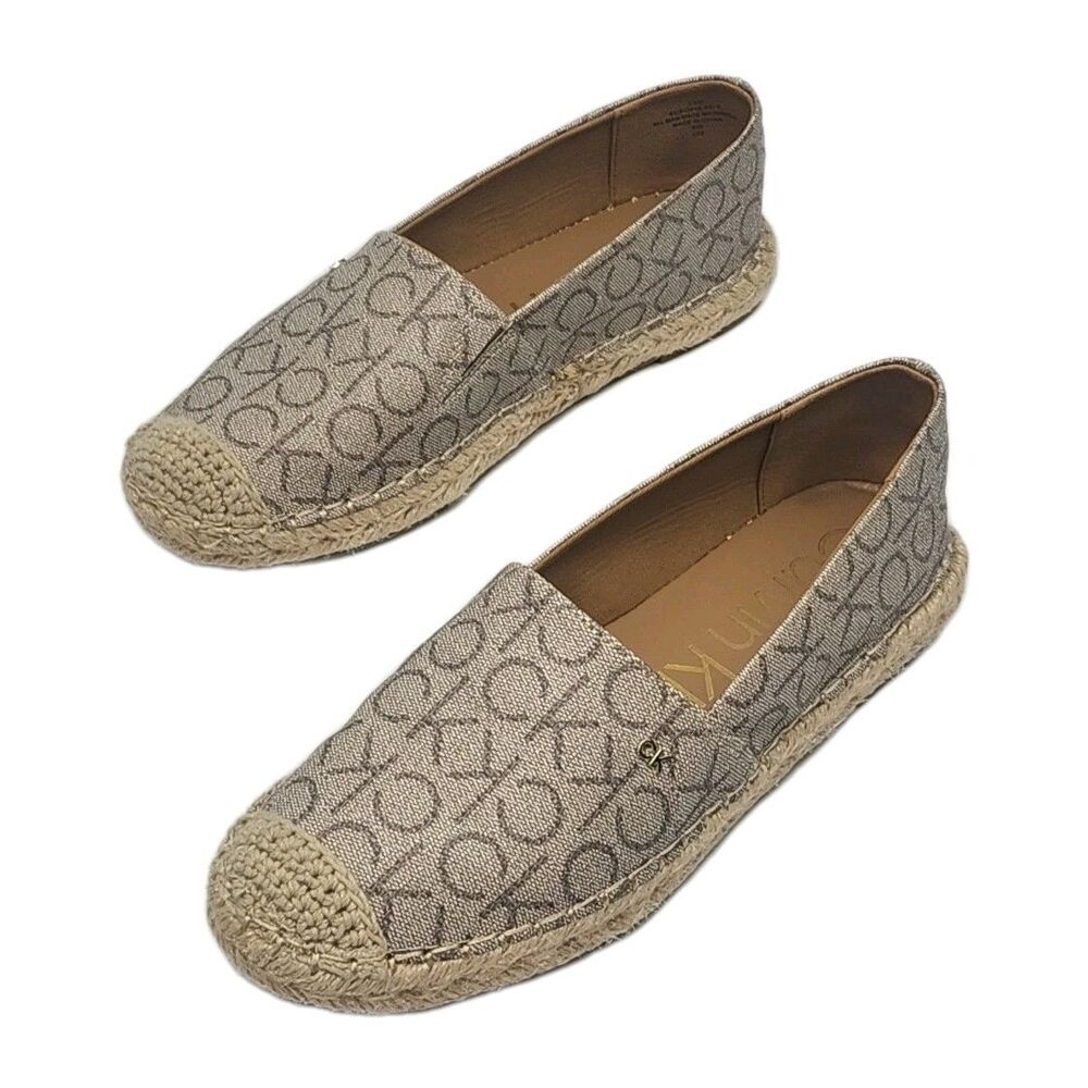 Calvin Klein Shoe Beige Women Sz 7.5 Popular Casual Espadrille Slip-On Flat Logo